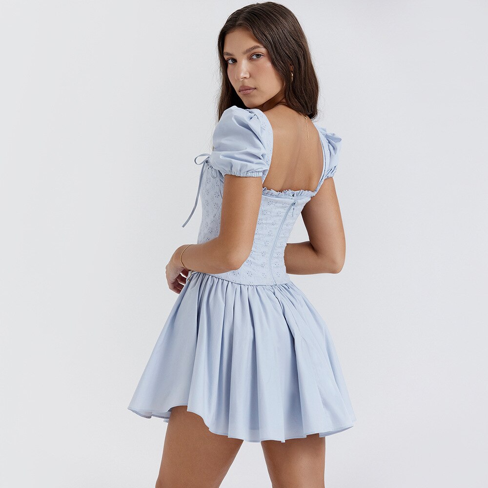 Countryside Summer Puff Sleeve Corset Mini Dress