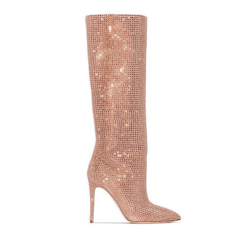 Fashionista Glitter Rhinestone Knee-High Stilettos Boots