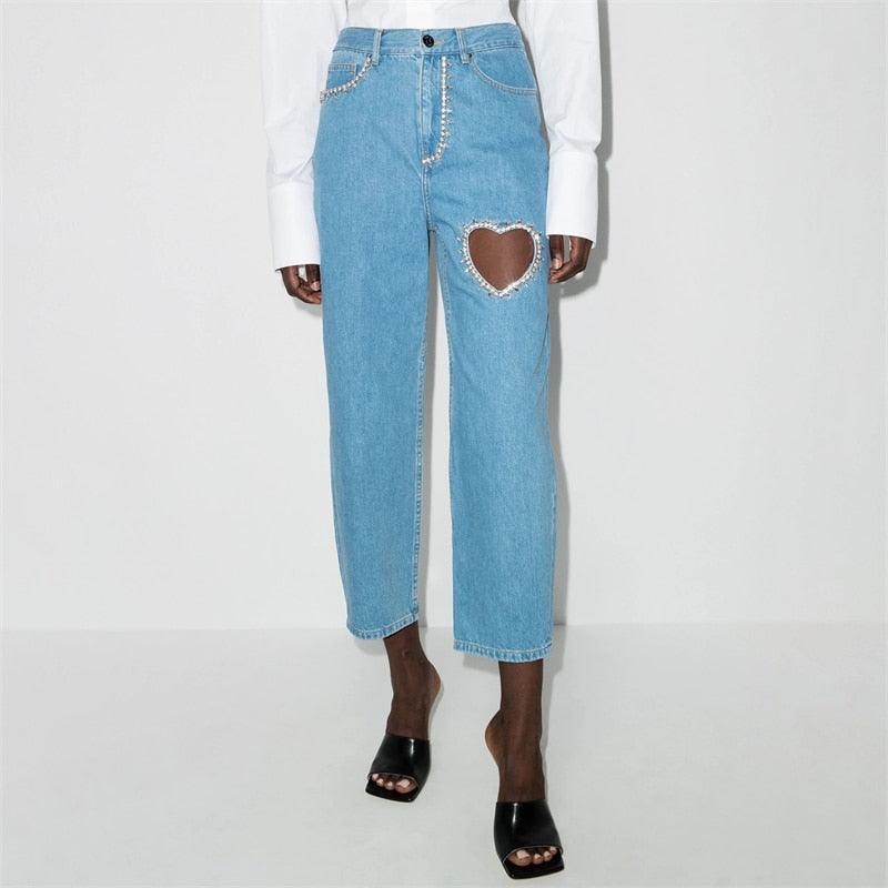 Girly Touch Crystal Heart Relaxed-Fit Jeans