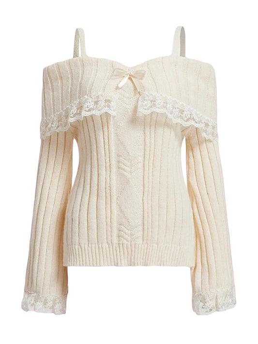 Ribboned Elegance Off-Shoulder Sweater