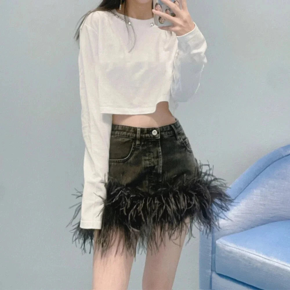 The Ostrich High-Waist Denim Mini Skirt