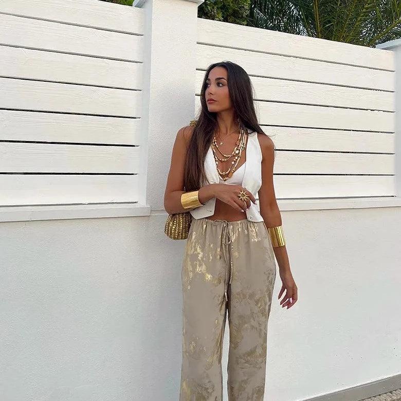 Golden Hour Drawstring Wide Leg Pants