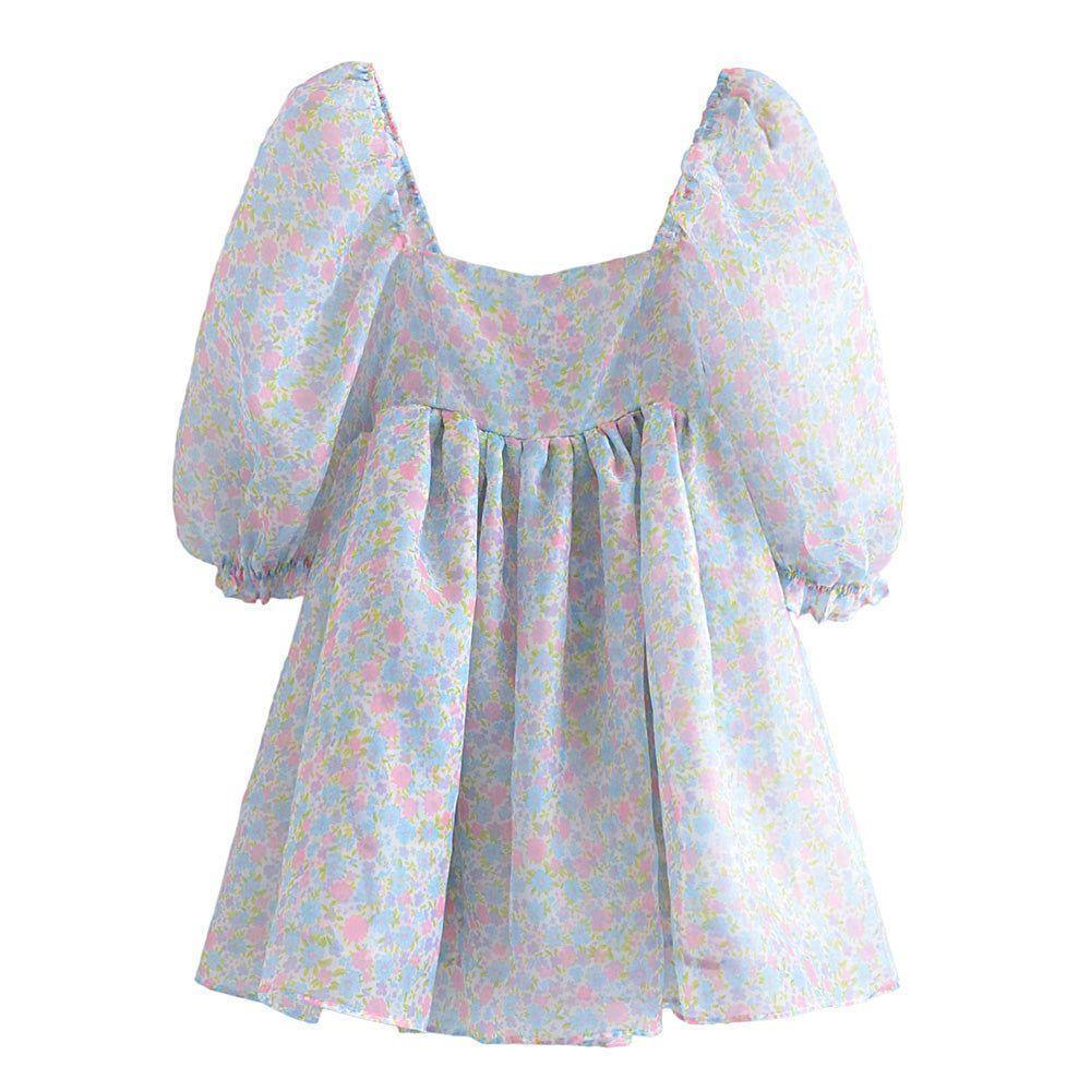 Paloma Sweet Pastel Floral Puff Mini Dress