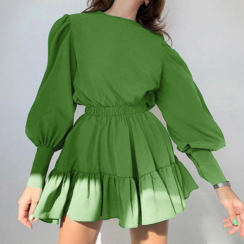 Willow Puff Sleeve Gathered Waist Ruffle Mini Dress