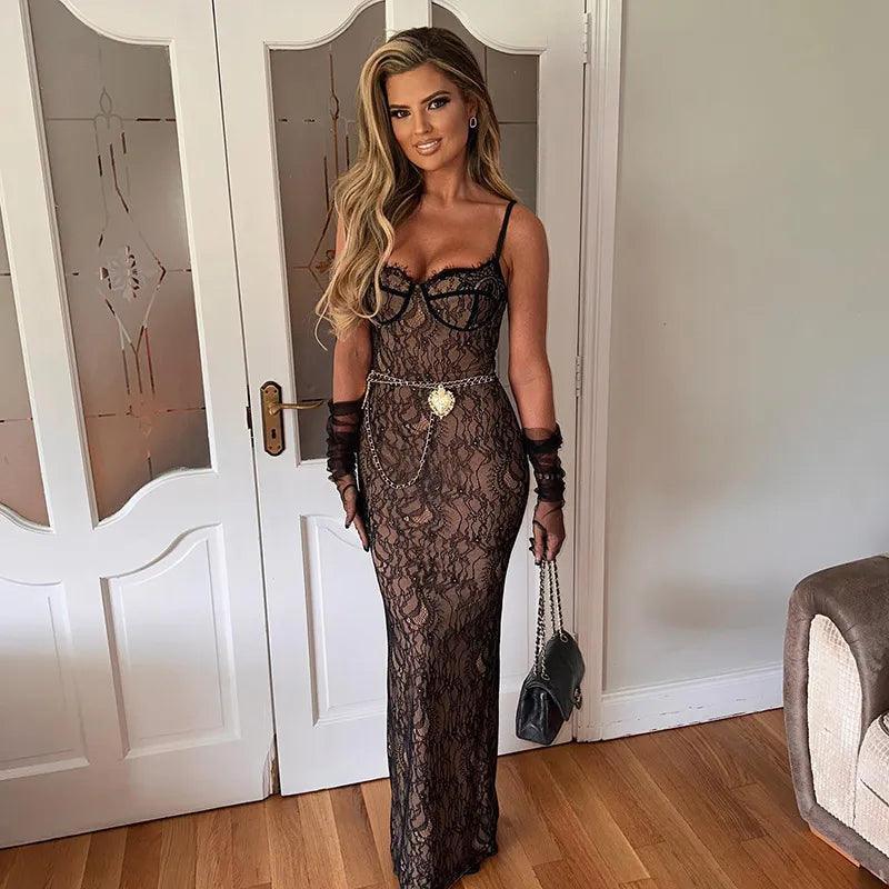 Lovely Lace Chain Belt Maxi Dress