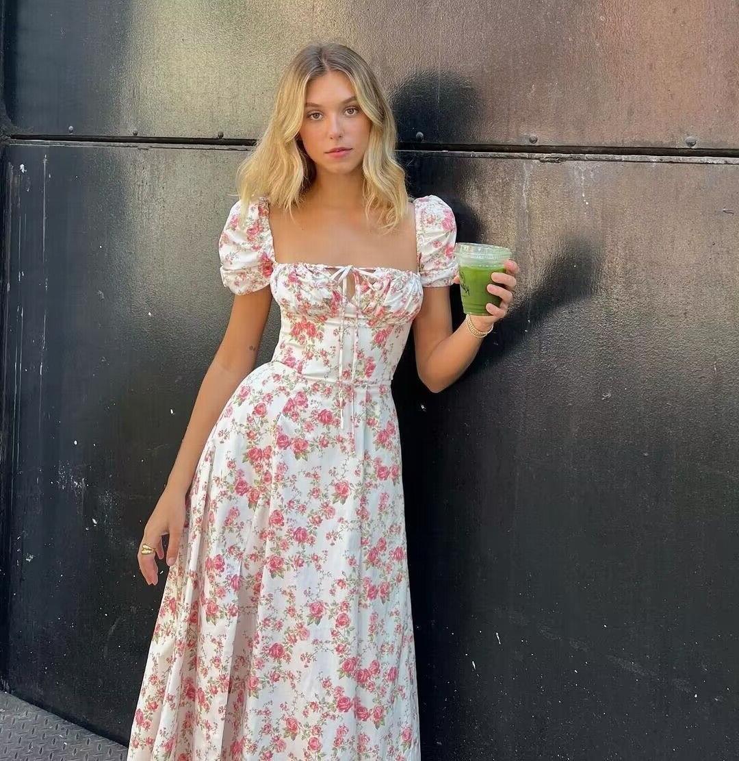 Hot Milkmaid Floral Split Midi Dress