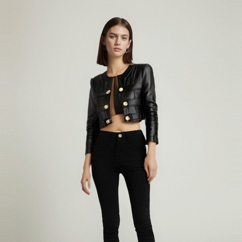 The Rochelle Faux Leather Cropped Moto Jacket