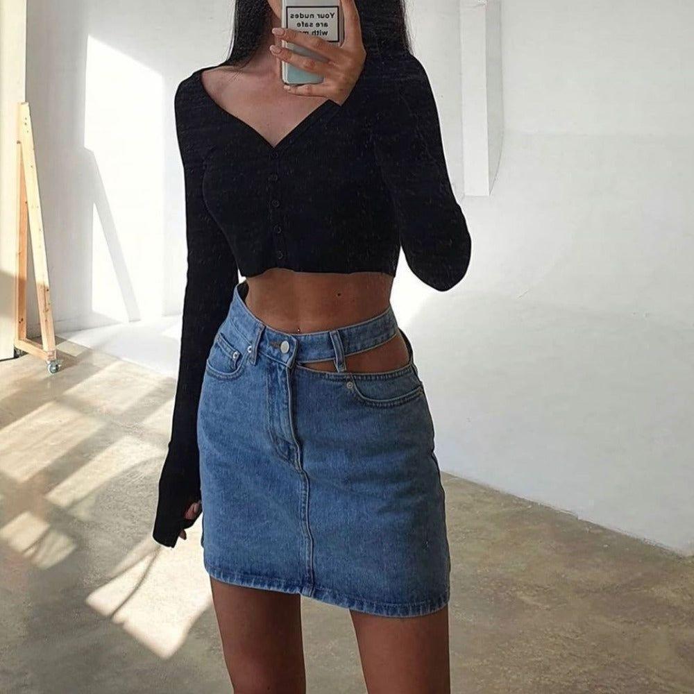 Kendall Denim Casual High Waist Mini Skirt