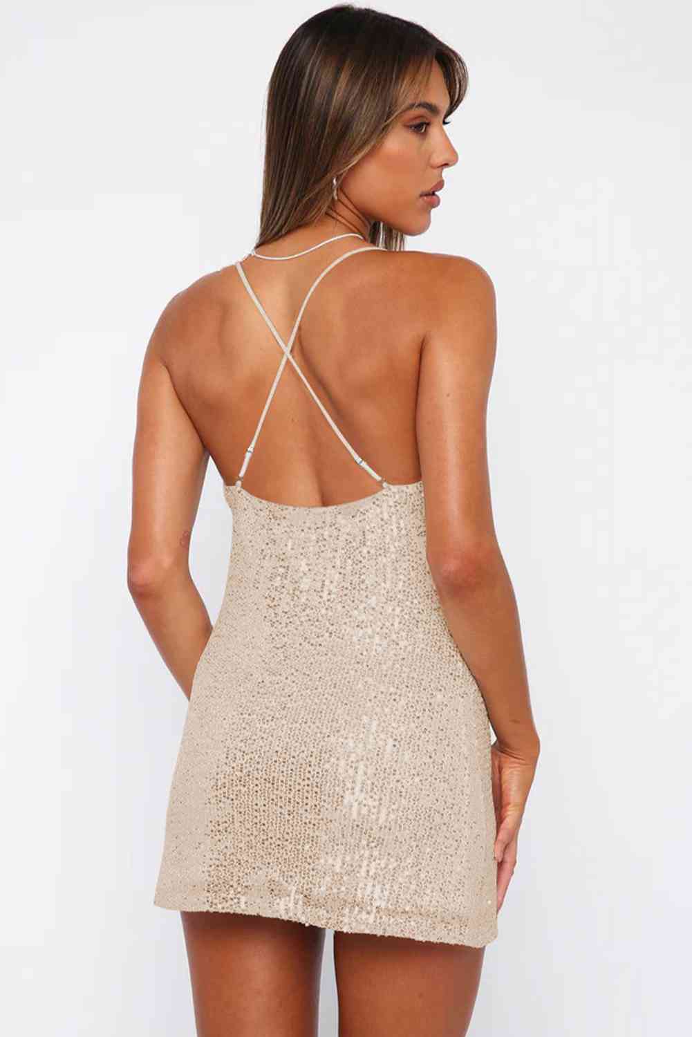 Sequin Starlight Cowl Neck Mini Dress