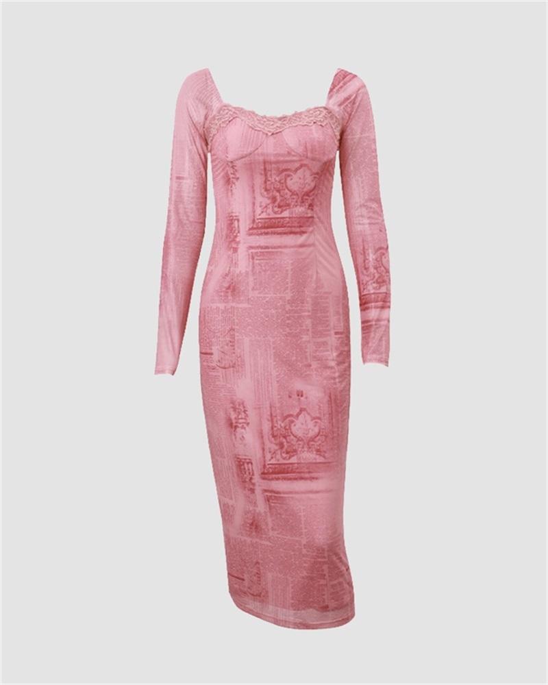 Pink Renaissance Print Dress