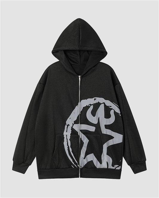 Star Crack Printed Zipper Hoodie