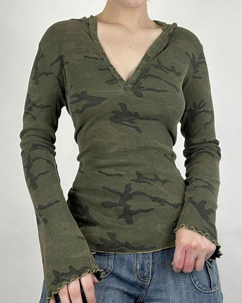 Army Green Hoodie Top