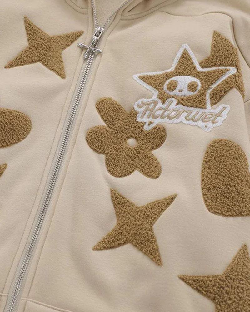 Star Embroidery Full Zip Hoodie