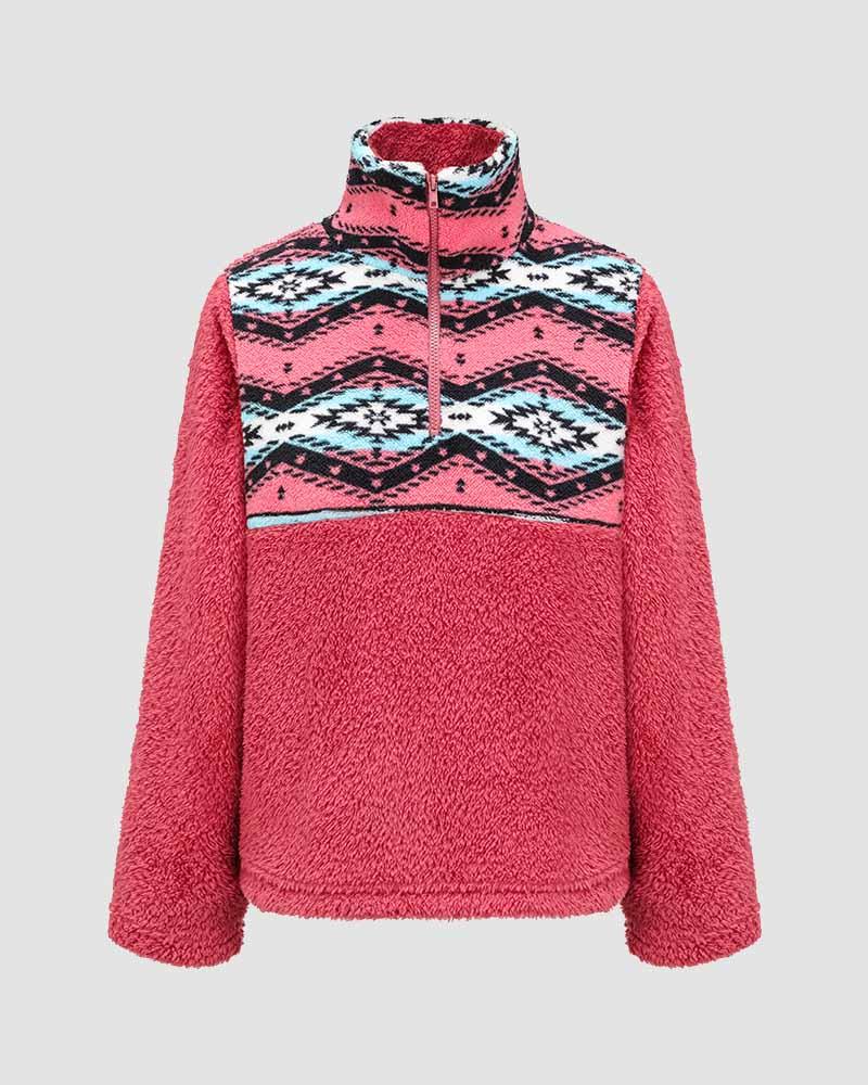 Gaiety Teddy Fuzz Tribal Polo Sweater