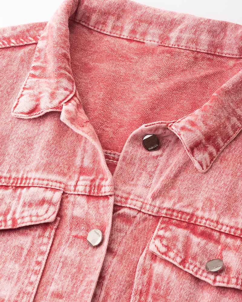 Pinky Retro Pattern Denim Jacket