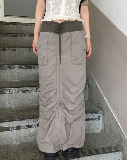 Jagged Ruffle Maxi Cargo Skirt