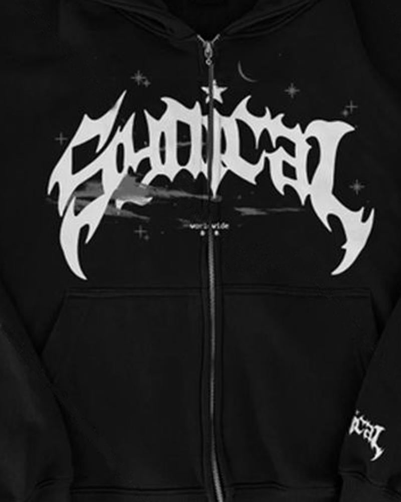 Gothic Letter Print Hoodie