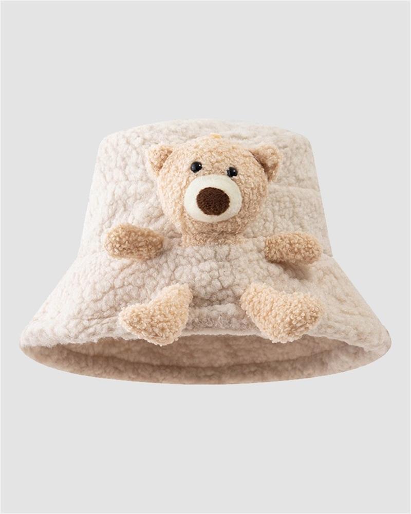 Teddy Bear Decorated Fuzzy Bucket Hat