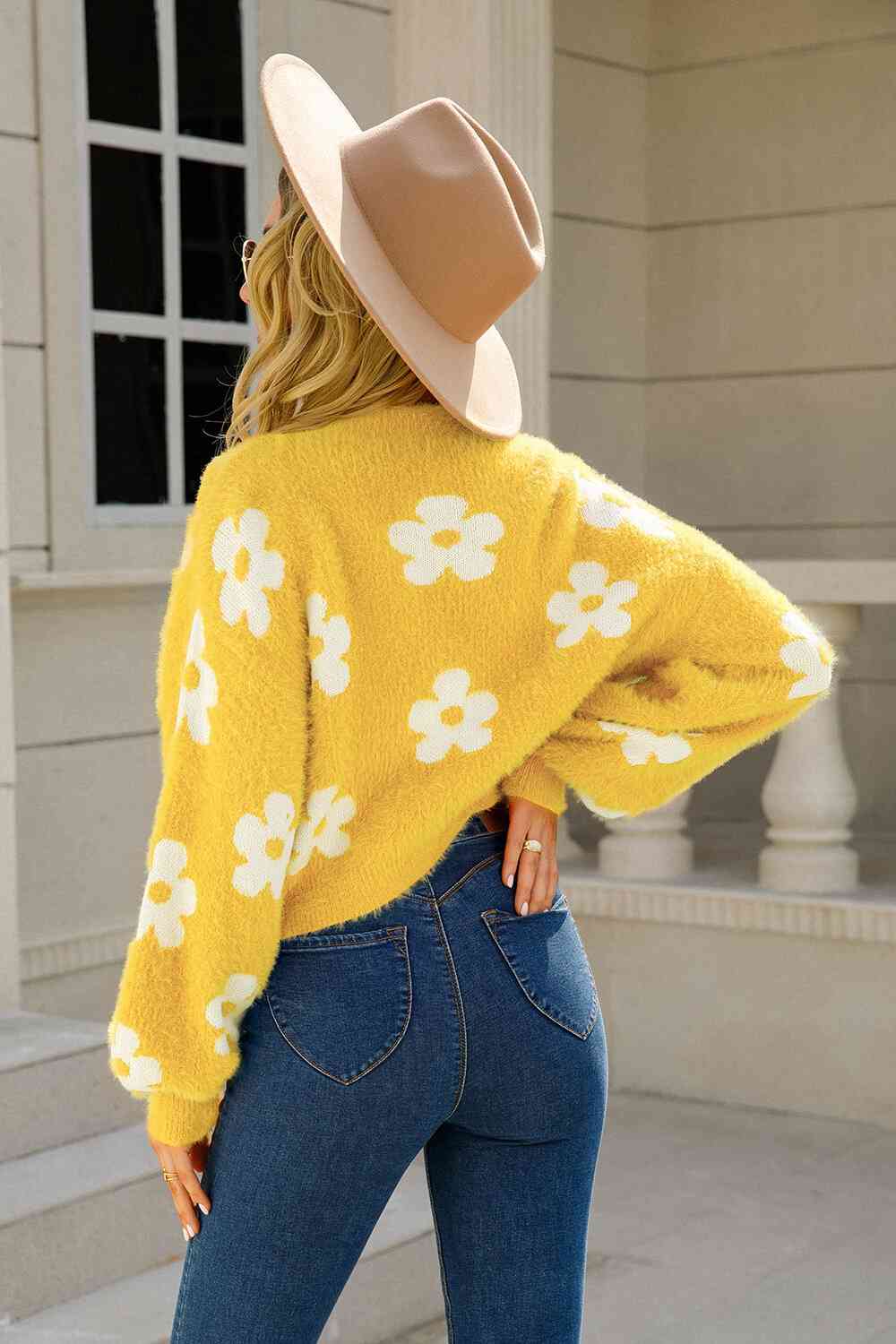 Cozy Blooms Floral Print Fuzzy Cardigan