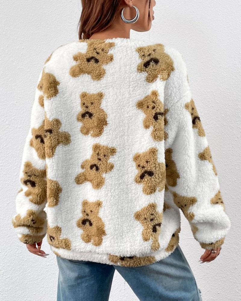 Teddy Bear Print Pullover Sweatshirt