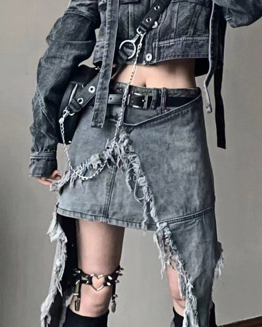 Split Wings Denim Skirt