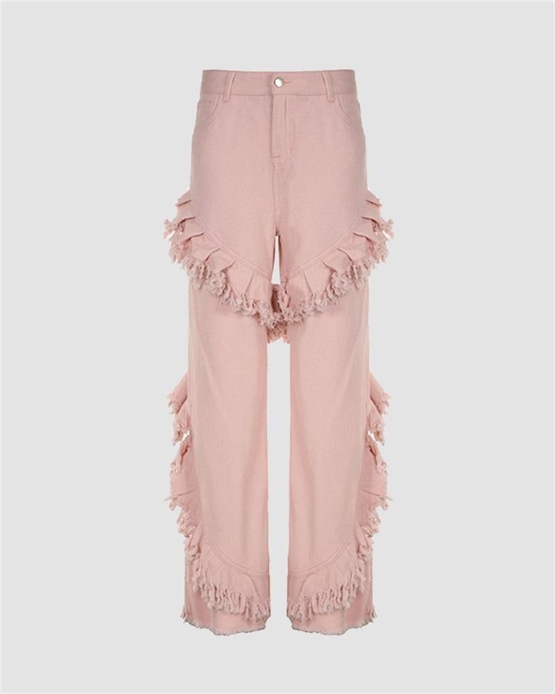 Raw Edge Pleat High Waist Pants