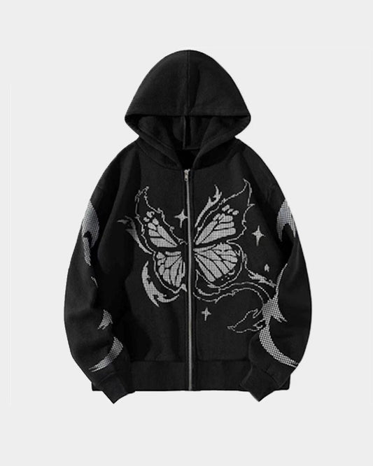 Y2K Matrix Butterfly Print Hoodie