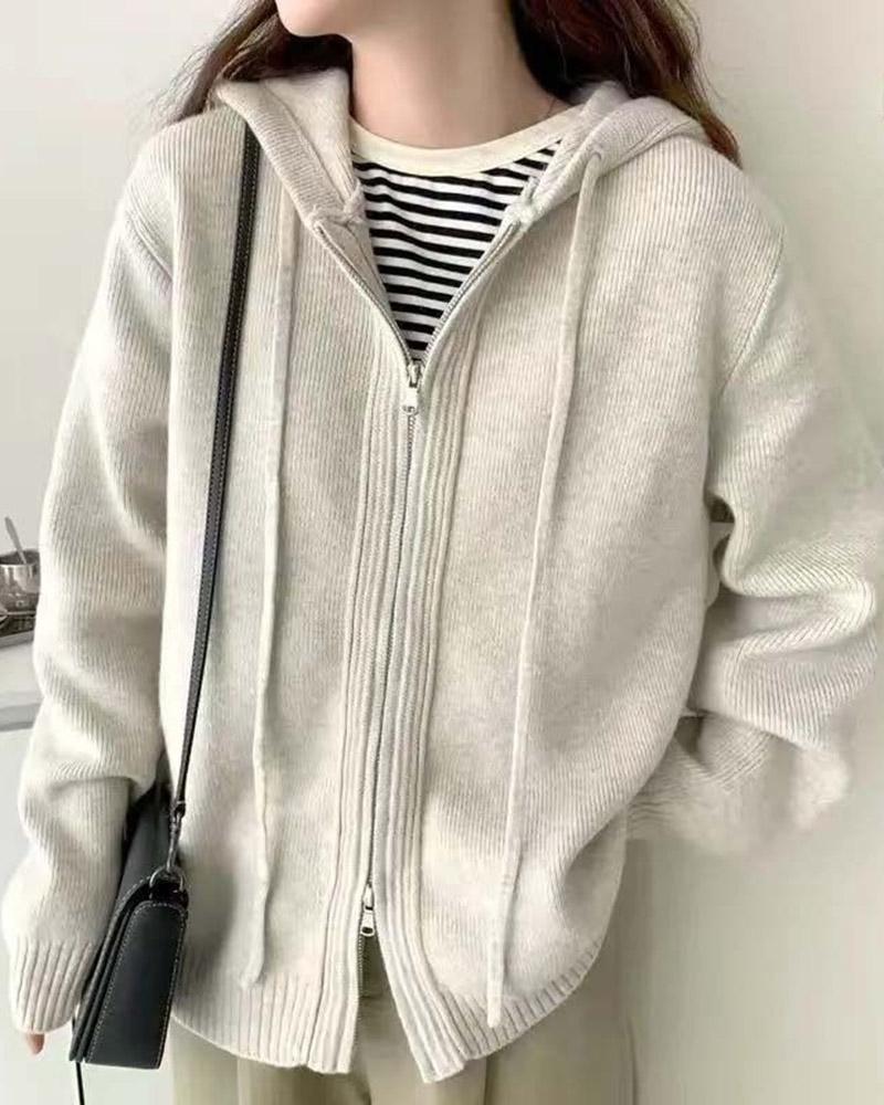 Solid Color Casual Knitted Jacket