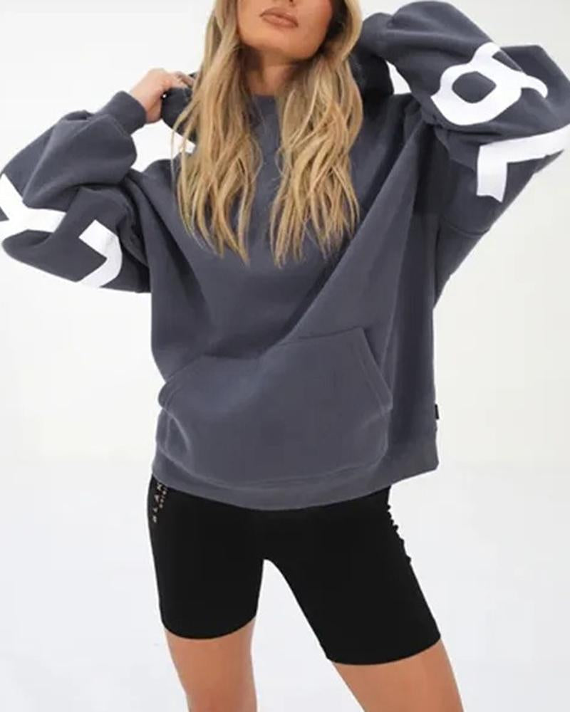 Letter Graffiti On Sleeves Back Hoodie