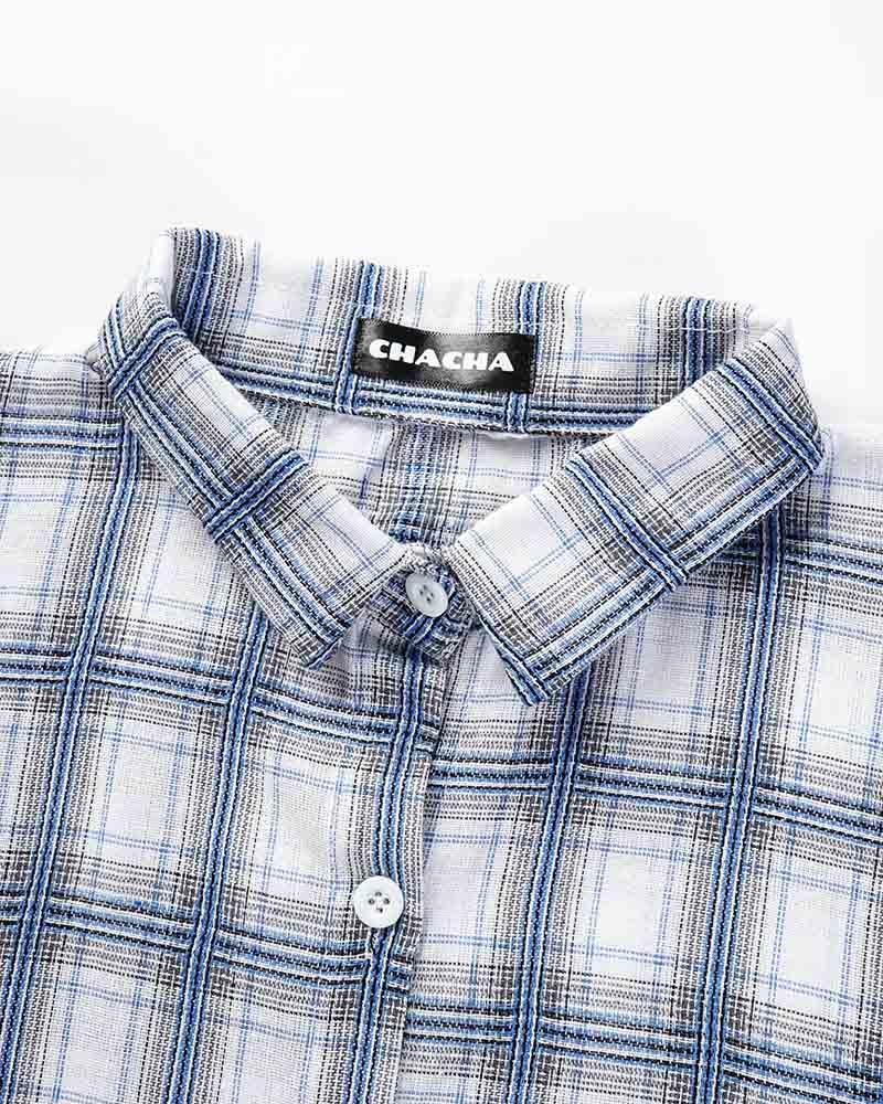 Suthmeers Puff Sleeves Plaid Shirt