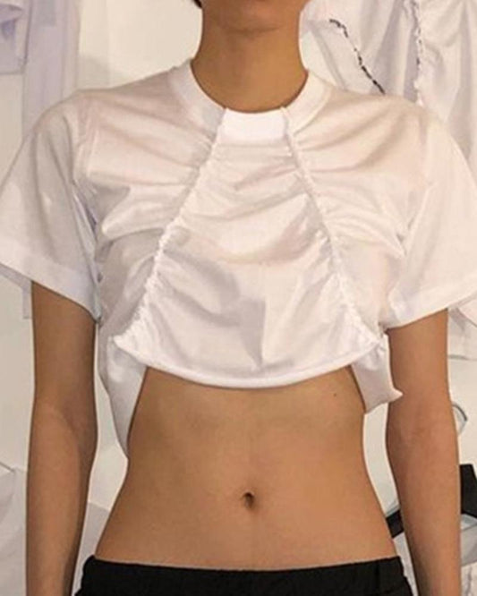 Double Pleated Cropped T-Shirt