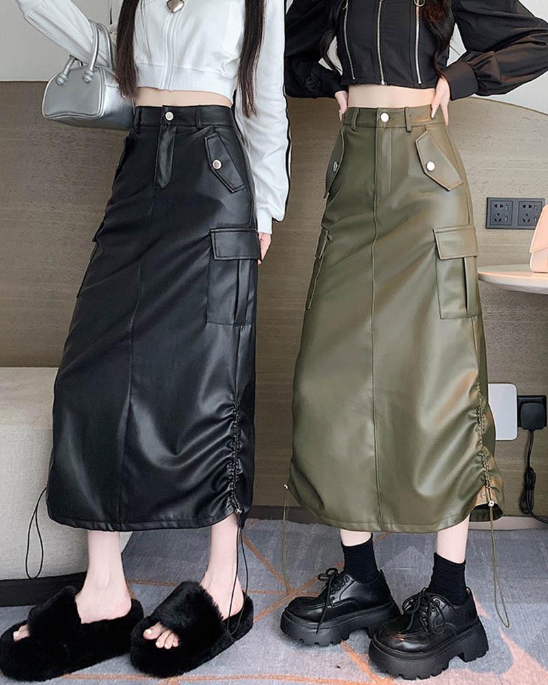 PU Leather Maxi Skirt