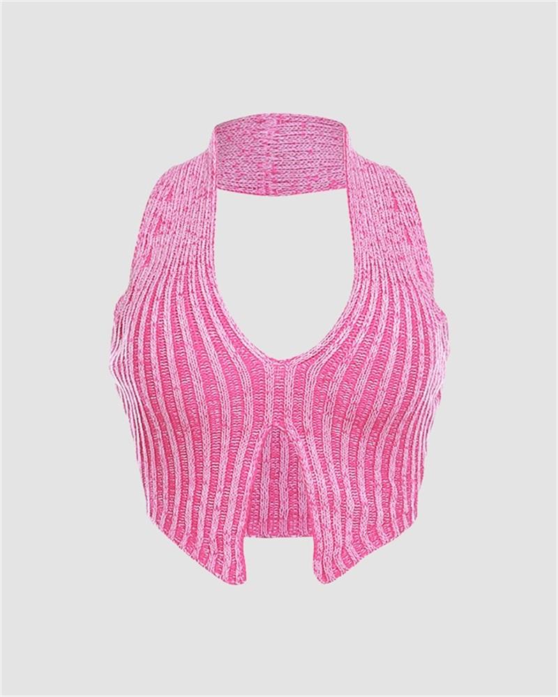 Halter Ribbed Knit Top