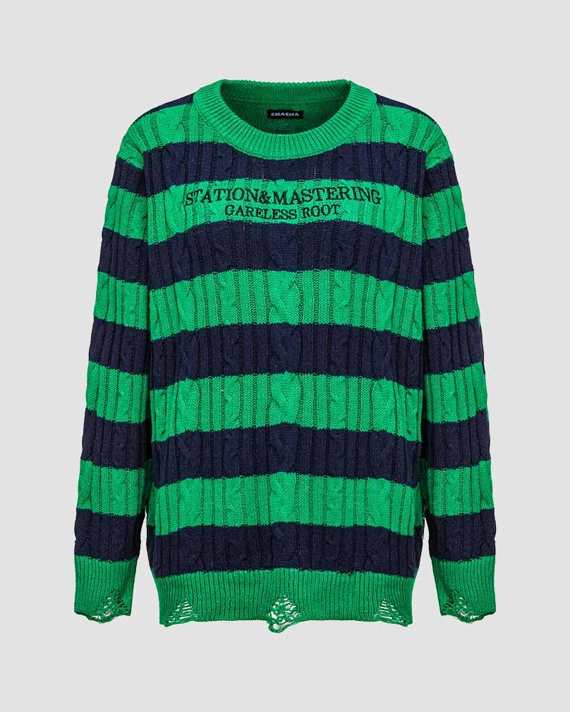 Aethre Cable Knit Striped Jumper