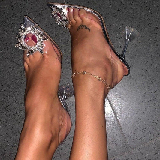 Cinderella Pointed Toe Crystal Brooch Heels