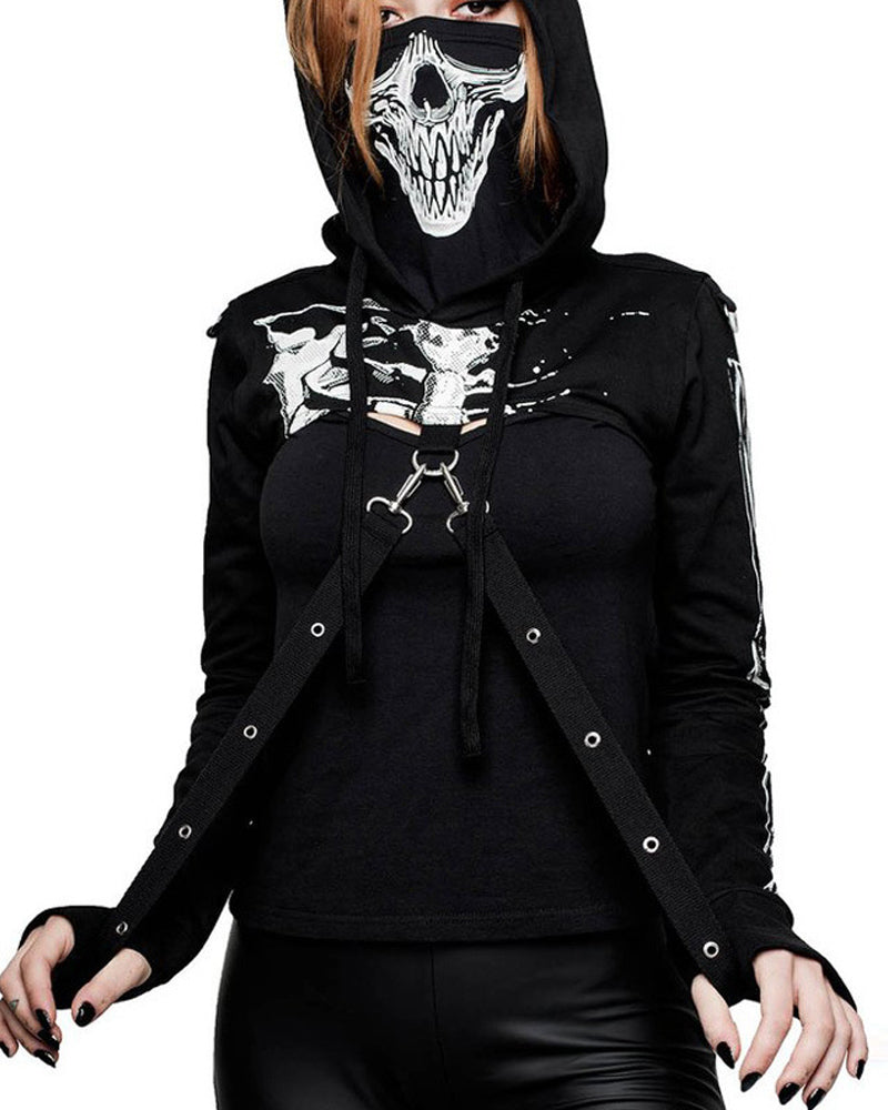 Halloween Dark Skull Head Mask Chain Hooded Top