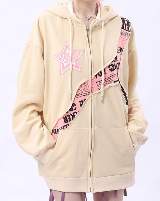 Escape From Earth Star Letter Retro Print Hoodie