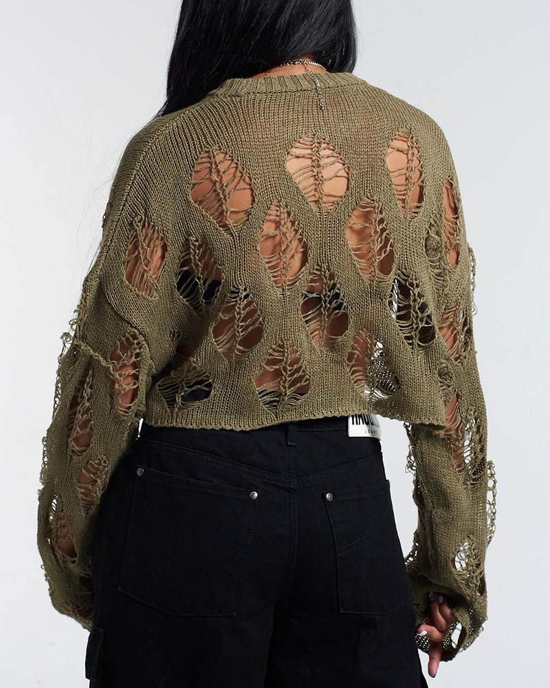 Oromer Knitted Ripped Web Crop Jumper