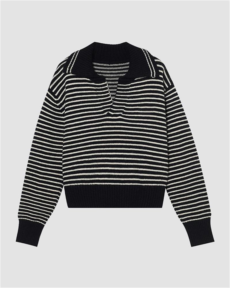 Retro Polo Collar Striped Sweater