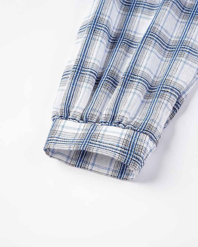 Suthmeers Puff Sleeves Plaid Shirt