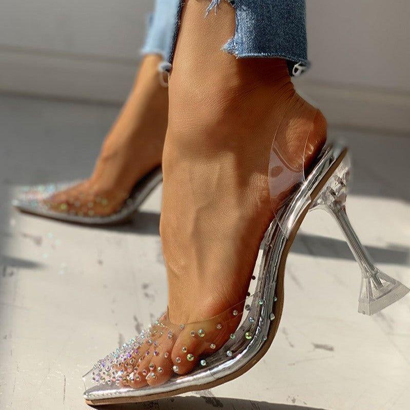 Teaser Transparent Rhinestone Pointed Toe Heels