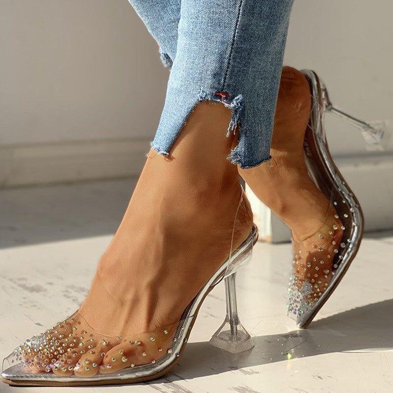 Teaser Transparent Rhinestone Pointed Toe Heels