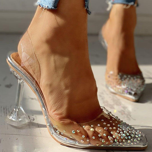 Teaser Transparent Rhinestone Pointed Toe Heels