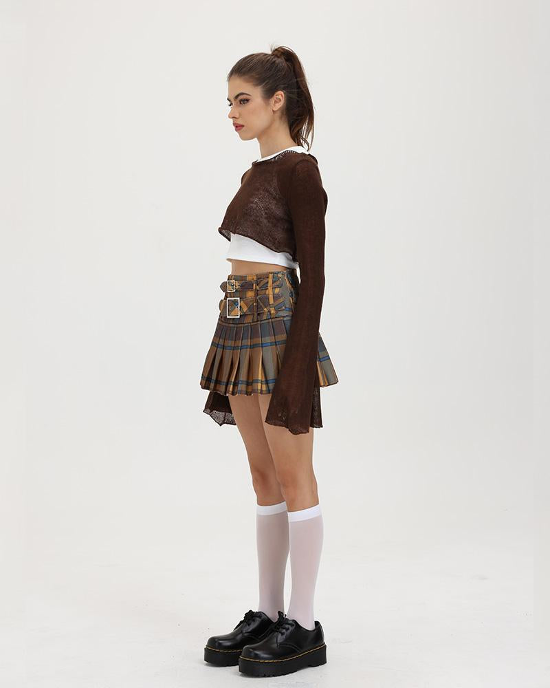 Mocha Academia Plaid Mini Skirt