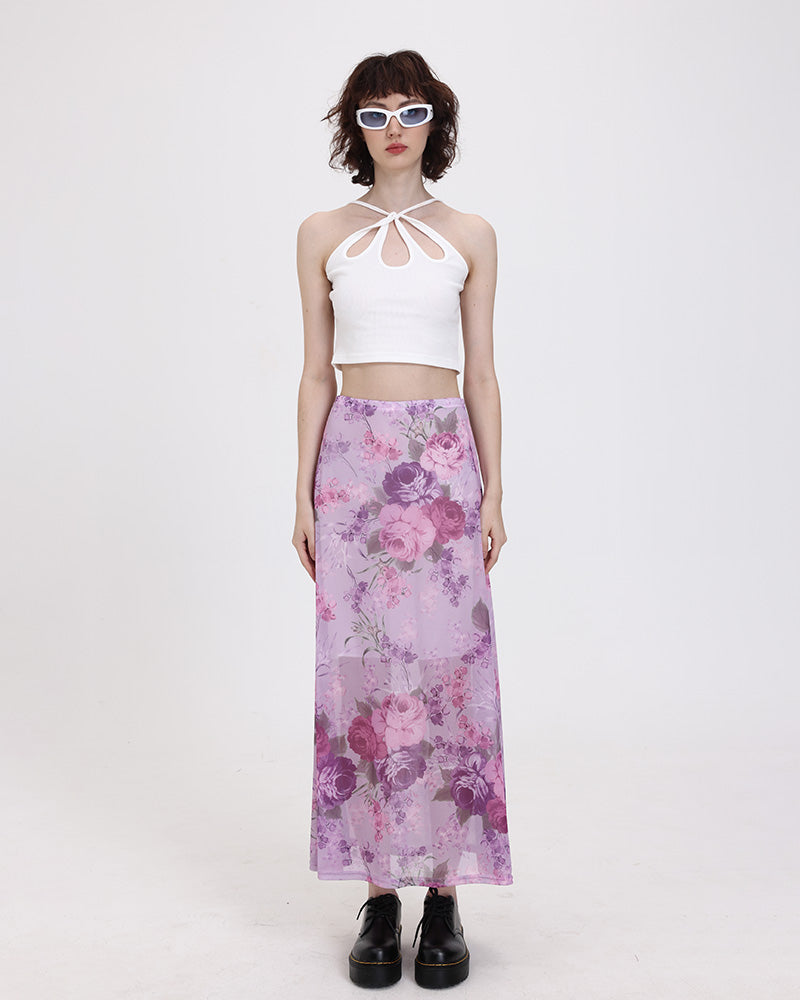 Midi Infatuation Floral Mesh Skirt