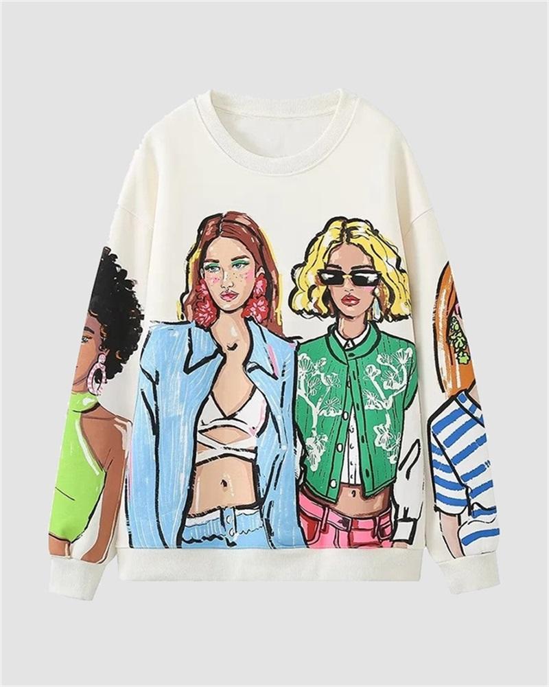 Portrait Print Pullover Sweatshirt