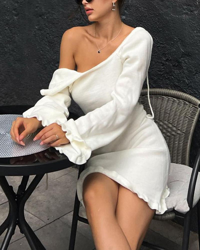 Backless Ruffles Knit Midi Dress