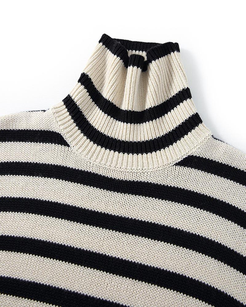 High Neck Zebra Stripe Sweater