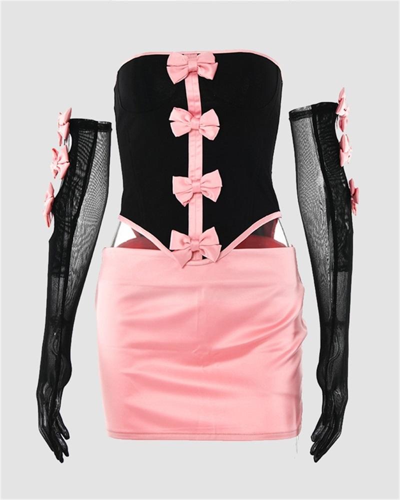 Bow Tie Corset Coord Set With Sleeve