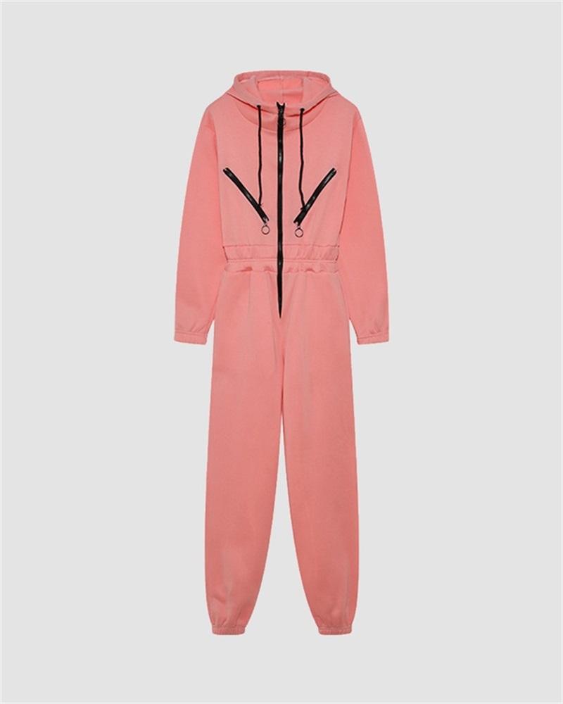 Zipper Hooded Sports Jumpsuit